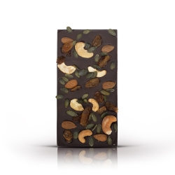 Tablette Chocolat Noir aux Noix de Cajou, Amandes, Raisins  Secs & Graines de courges