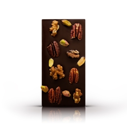 Dark Chocolate Bar With Pecans, Walnuts And Pistachios