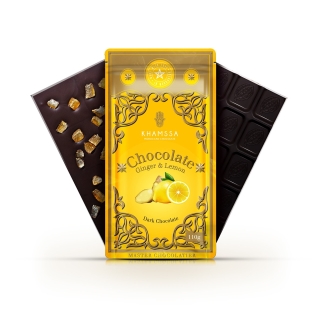 Dark chocolate bar with lemon and ginger
